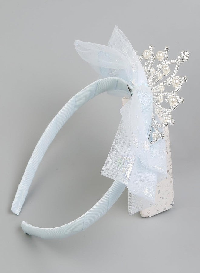 Huachi Princess Tiara Crown Headbands Cute Tulle Bow Tiaras Birthday Headband Tiaras Crowns Head Band Party Fairy Costume Hair Accessories (Blue) - Image 2